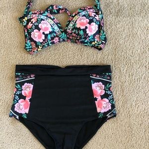 High waist two piece bathing suit set